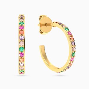 Circle Colored Stones Hoop Earrings in 14K Gold