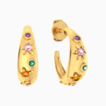 Circle Colored Stones Hoop Earrings in 14K Gold