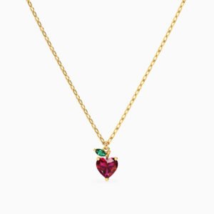 Kids Strawberry Colored Stones Necklace in 14K Gold