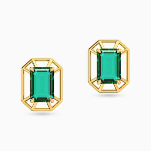 Octagon Green Stones Stud Earrings in 14K Gold