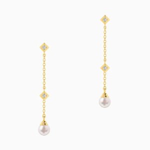 Round Pearls & Colored Stones Drop Earrings in 18K Gold