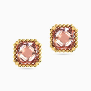 Square Rose Stone Stud Earrings in 18K Gold
