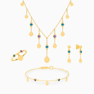 Pear Colored Stones Full Set in 18K Gold 