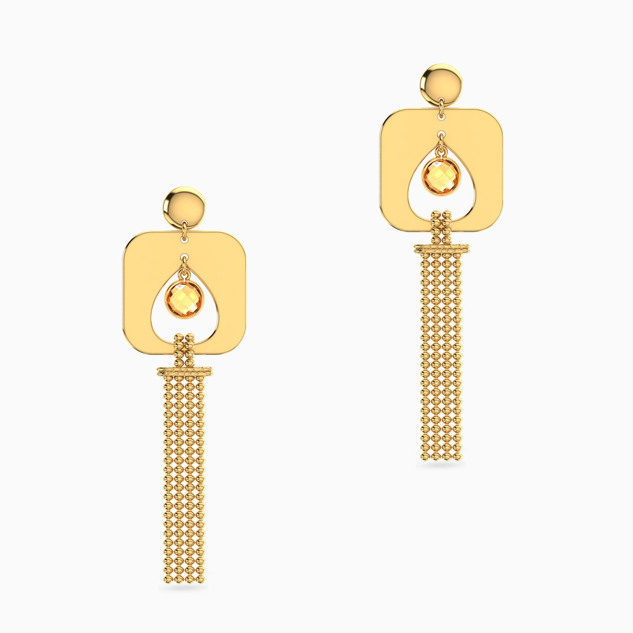 Square Yellow Stone Drop Earrings in 18K Gold