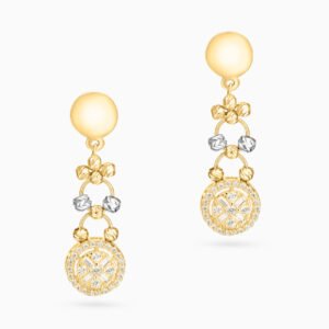 Circle Cubic Zirconia Drop Earrings in 18K Gold