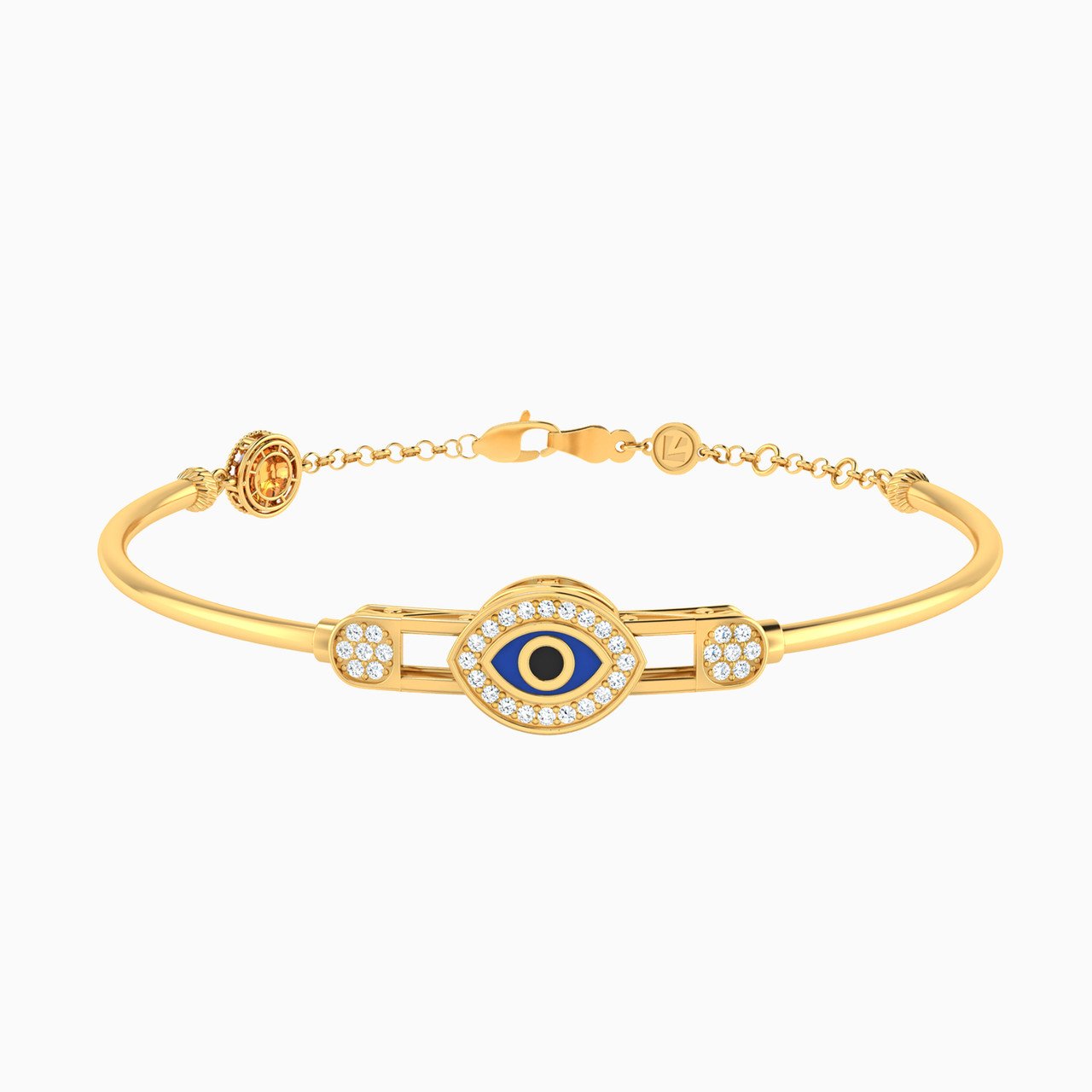 Evil Eye Cubic Zirconia & Enamel Coated Chain Bracelet in 18K Gold