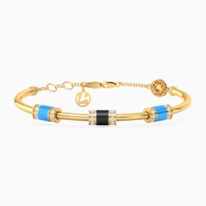 Cylinder Cubic Zirconia & Enamel Coated Bangle Bracelet in 18K Gold