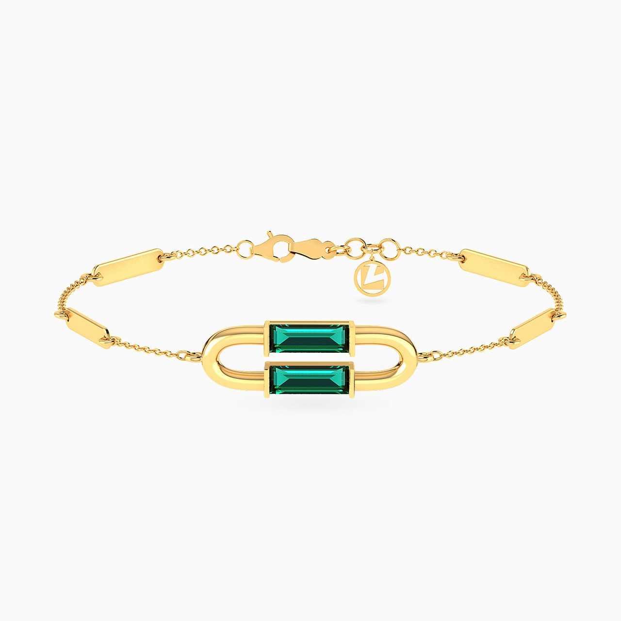 Baguette Green Stones Chain Bracelet in 18K Gold