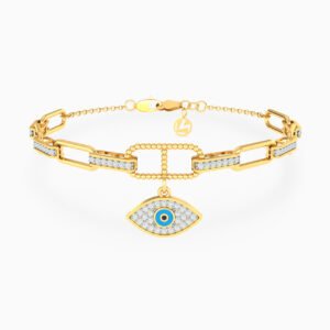 Evil Eye Cubic Zirconia & Enamel Coated Chain Bracelet in 18K Gold