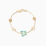 Butterfly Enamel Coated Chain Bracelet in 18K Gold