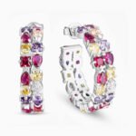 Colored Stones Hoop Earrings In Silver