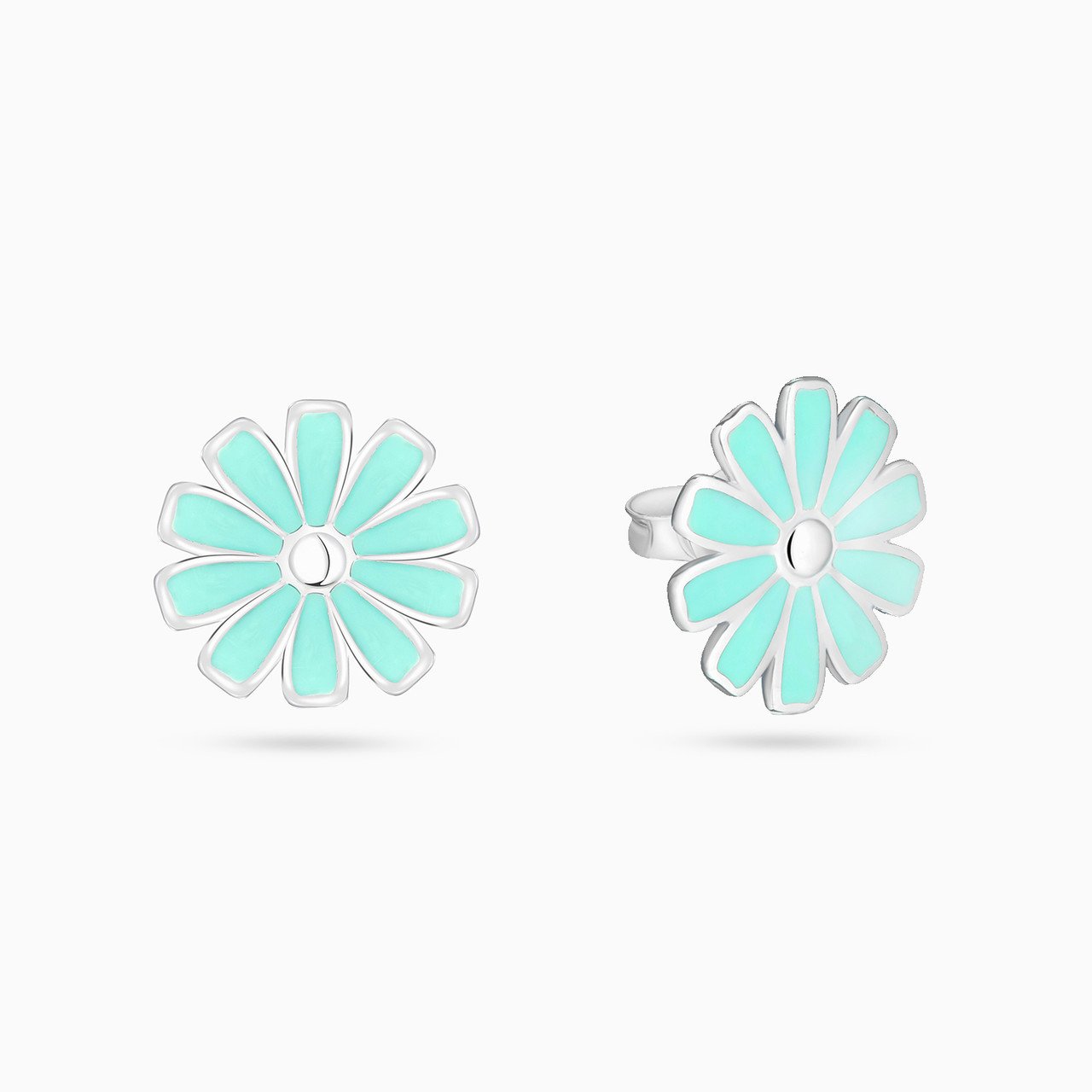 Flower Earrings Enamel Stud Earrings in Silver