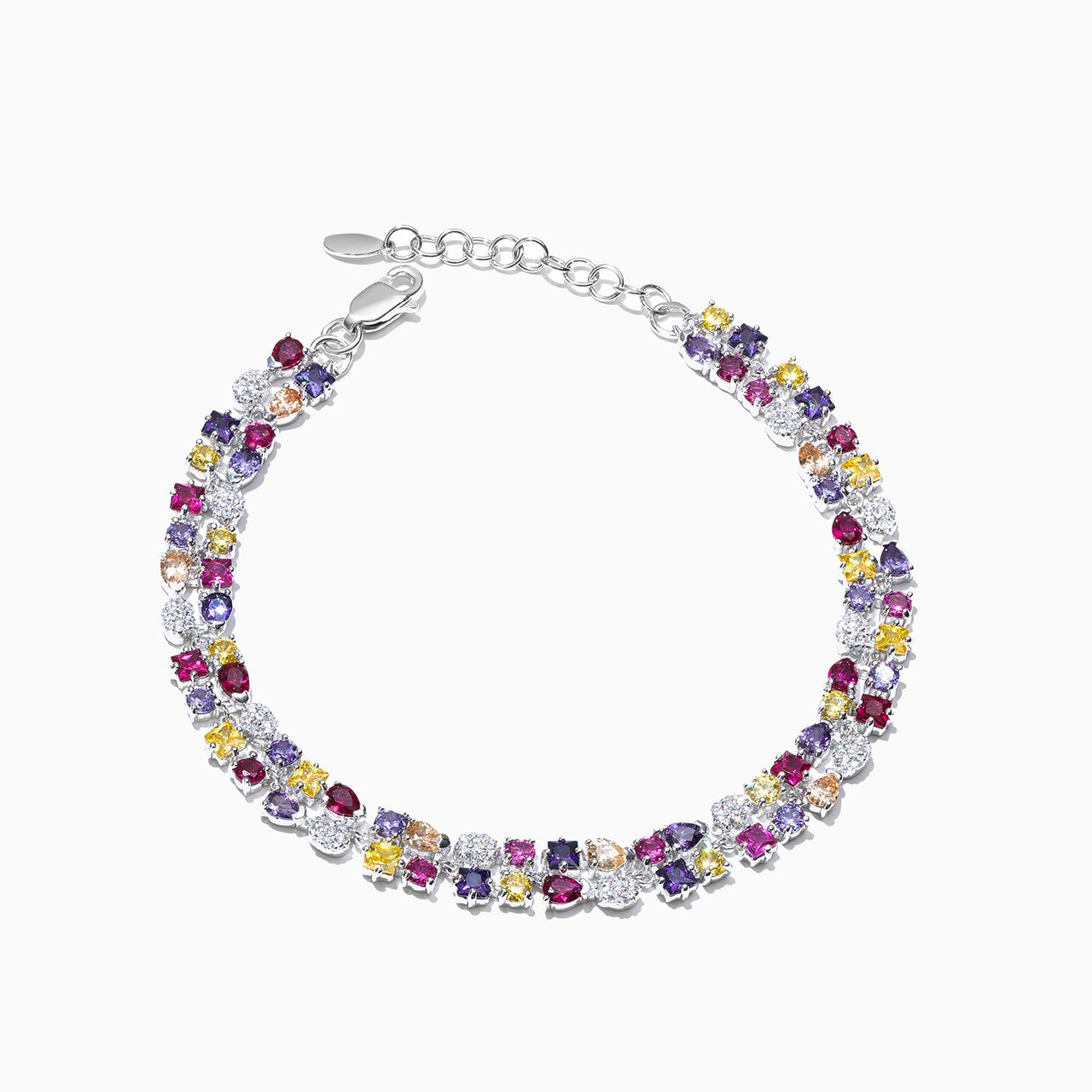 Chain Bracelet Colored Stones In Silver