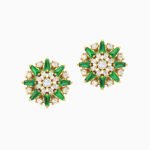 Flower Green Stones Stud Earrings in 18K Gold