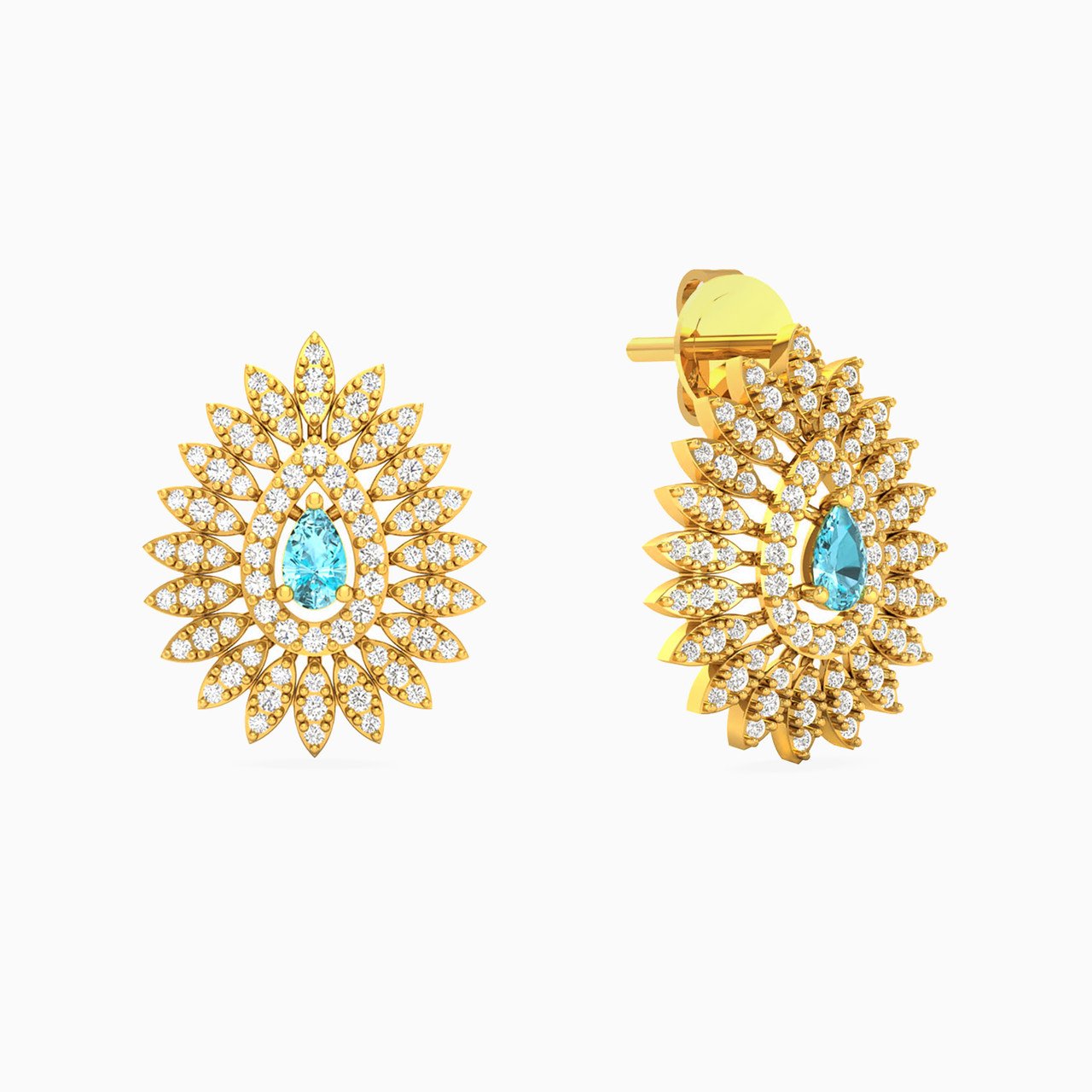 Pear Colored Stones Stud Earrings in 18K Gold