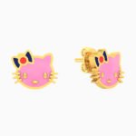 Kids Hello Kitty Enamel Coated Stud Earrings in 18K Gold