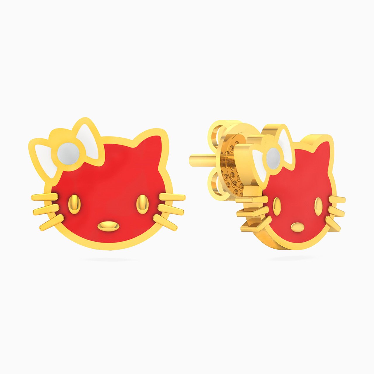 Kids Hello Kitty Enamel Coated Stud Earrings in 18K Gold
