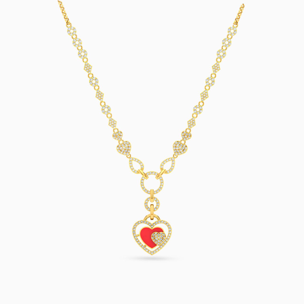 Heart Cubic Zirconia & Enamel Coated Necklace in 18K Gold