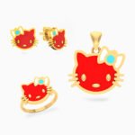 Cat Enamel Coated Full Set in 18K Gold (3 Pieces)