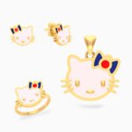 Kids Cat Enamel Coated Jewelry Set in 18K Gold (3 Pieces)