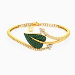 Kids Leaf Green Stone Bangle Bracelet in 18K Gold