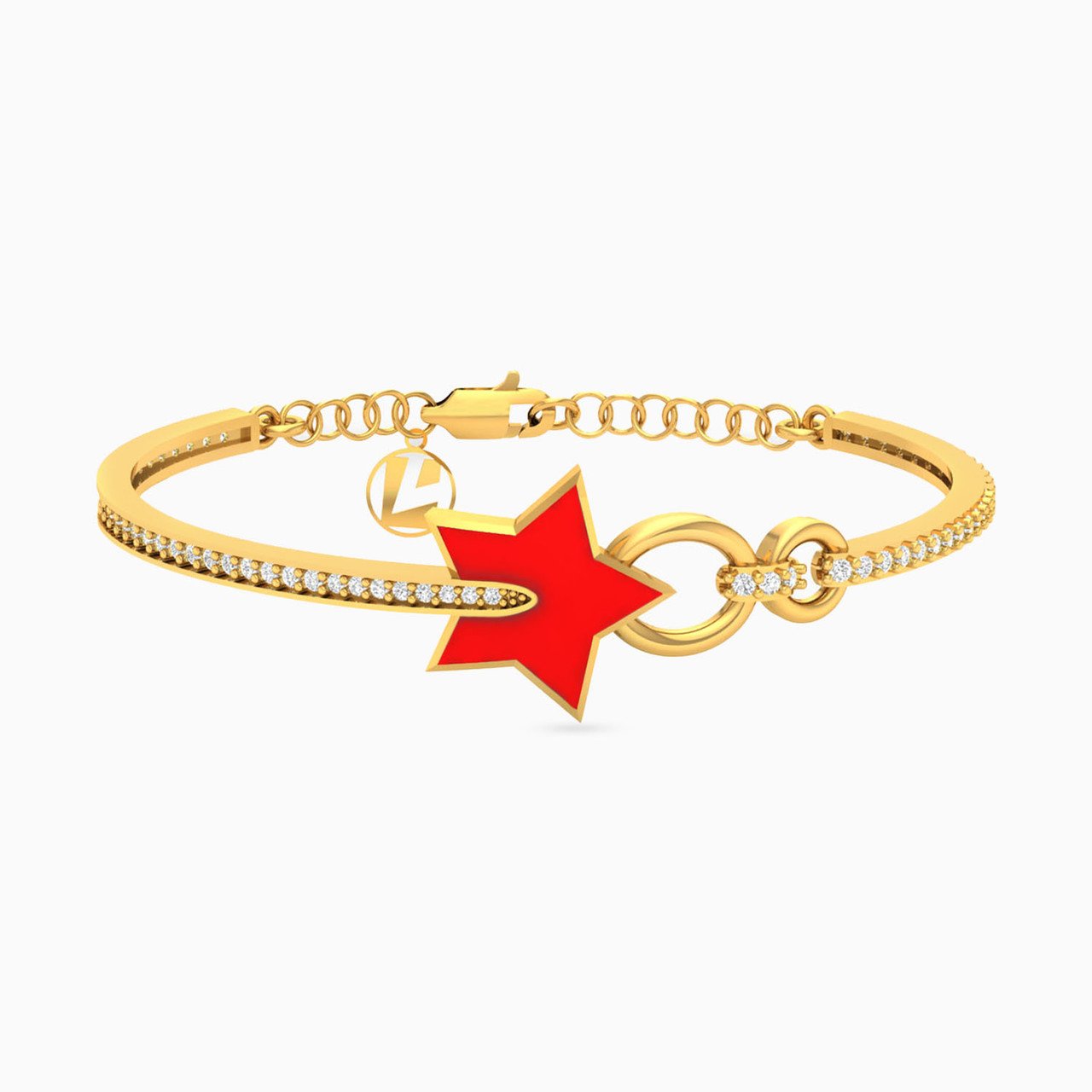 Kids Star Cubic Zirconia & Enamel Coated Bangle Bracelet in 18K Gold
