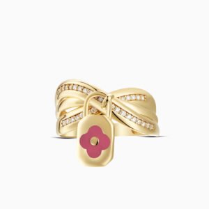 Lock Cubic Zirconia & Enamel Coated Ring in 18K Gold