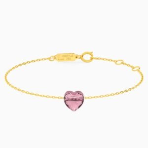 Heart Rose Stone Chain Bracelet in 18K Gold