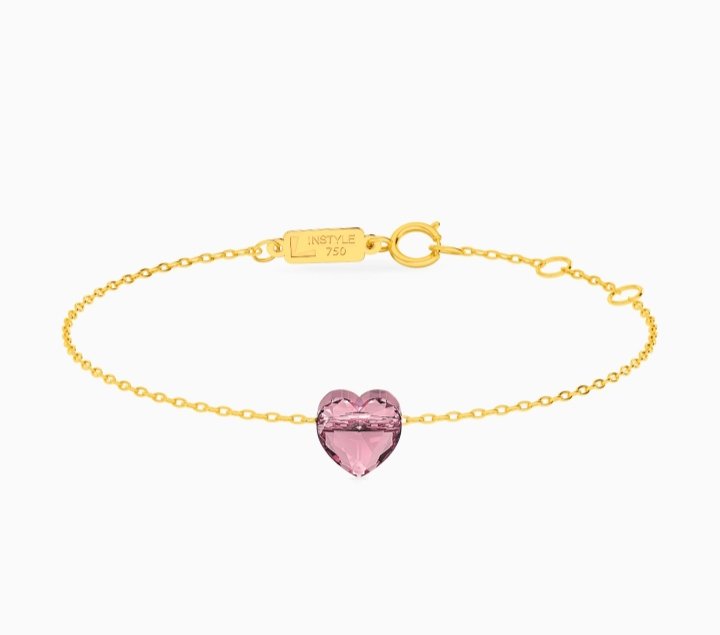 Heart Rose Stone Chain Bracelet in 18K Gold