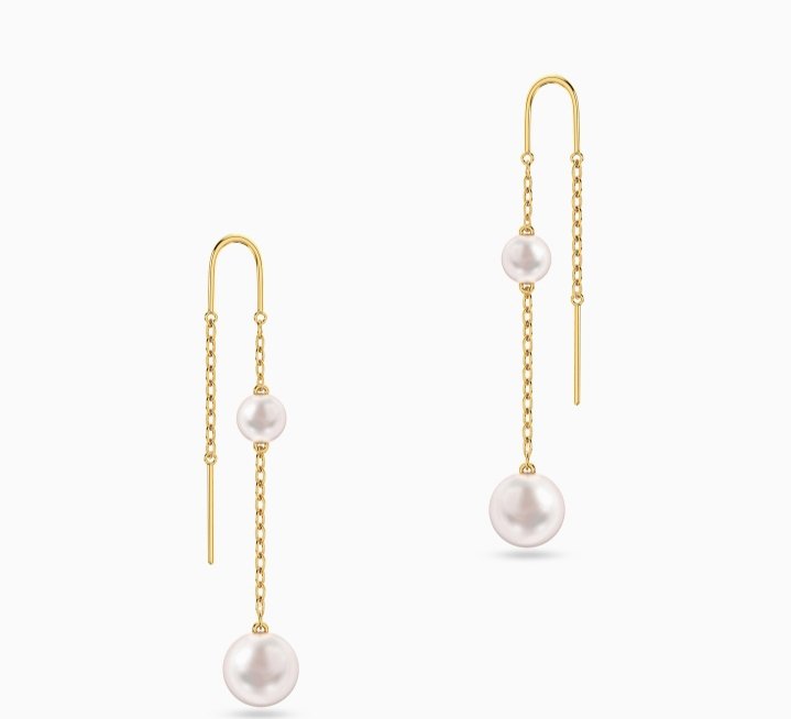 Round Pearls Thread Drop Earrings in 18K Gold