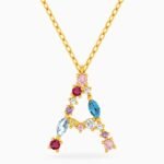 Letter A Colored Stones Necklace in 14K Gold