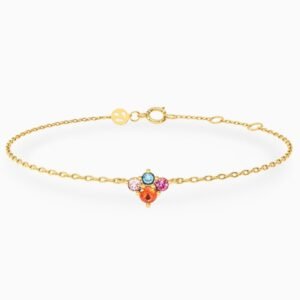 Flower Colored Stones Chain Bracelet in 14K Gold