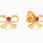 Kids Bow Colored Stones Stud Earrings in 14K Gold