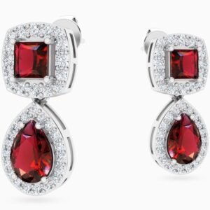 Multishaped Red Stone Drop Earrings In Silver